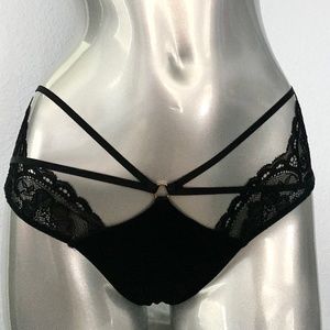 Victorias Secret Nwt Black Sexy Cut Out Strappy Ring Cheeky Panty